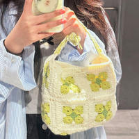 Tas Selempang/Crossbody Rajut Wanita Grosir, Hasil Rajutan Tangan, Model Fashion, Dua Tali, Resleting, Kanvas, Motif Bunga