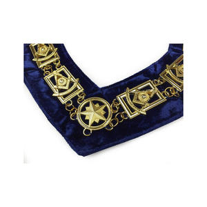 Freemason Past Master Blue Lodge Collar de cadena Chapado en oro de calidad premium en Terciopelo Azul - Product Image 3