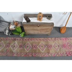 Alfombra turca Vintage de 2,6x11,8 pies, área grande, marrón, rosa, diseño de retazos, Material de lana, respaldo de látex, pasillo rectangular abstracto - Product Image 5