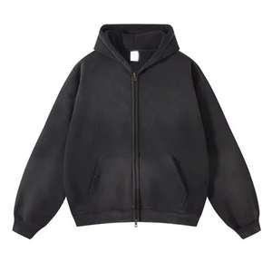 Sweat-shirts à capuche délavés à l'acide, fermeture éclair intégrale, effet vieilli, 100% coton, coupe-vent, imperméable, vintage, hiver, homme, fabrication OEM - Product Image 3