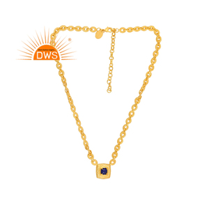 Dernière conception faite à la main 18K plaqué or Lapis Lazuli naturel pendentif en pierre précieuse collier Demi fabricant de bijoux fins - Product Image 1