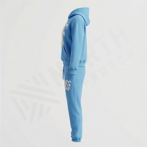 ชุดเซ็ตเสื้อฮู้ดดี้และกางเกงขายาวผ้าฝ้ายพิมพ์ลายนูน 3 มิติ สไตล์สตรีทแวร์ ไม่มีเชือกผูกชายเสื้อ ทรงครอป สำหรับฤดูหนาว เหมาะสำหรับผู้ชายและผู้หญิง  ชุดกีฬา - Product Image 3