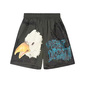 Pantalones cortos atléticos de secado rápido de nailon para entrenamiento, pantalones cortos holgados de estilo informal lateral con cremallera, costura interior de 5 pulgadas, estampado personalizado para hombres - Product Image 3