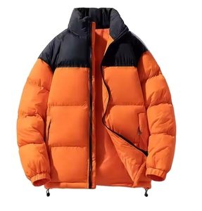 Blouson matelassé à col montant pour homme et femme, imprimé à carreaux et lettres, avec capuche, rembourrage épais en coton, respirant, coupe-vent, personnalisable pour l'automne - Product Image 3