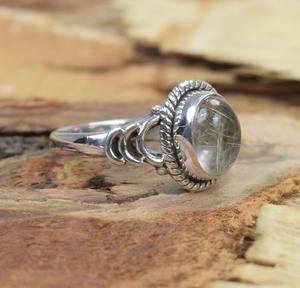 Bague cabochon en pierre précieuse rutile dorée naturelle faite à la main en argent sterling massif 925 en argent 925 estampillé bijoux en argent bague de mode - Product Image 3