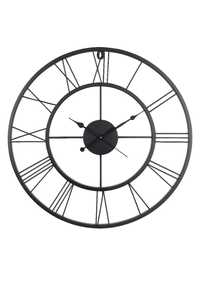 Silencieux Non-tic-tac Vintage Cadre Ouvert Horloge Murale En Métal Chiffre Romain Noir Mat Finition Unique Face Art Déco pour Salon - Product Image 5