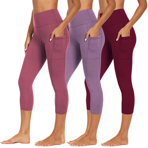 High Waisted Black Capri <b>Leggings</b> for Women Solid Elastic Waist Closure <b>with</b> <b>Pockets</b> Knee Length Yoga Workout Pants Buttery Soft - Product Image 2