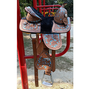 Selle de cheval sans arçon en cuir de qualité supérieure pour le plaisir occidental, le trail et le barrel racing - Product Image 1