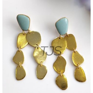 ต่างหูห้อยทองเหลืองชุบทอง18K อัญมณีเทอร์ควอยซ์เจียระไนธรรมชาติทำด้วยมือเครื่องประดับงานแต่งงานแฟชั่นผู้หญิงขายส่ง - Product Image 3
