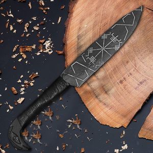 มีดแคมป์ปิ้งสไตล์ไวกิ้งทำมือ 10 เล่ม ด้ามจับรูปหัวออดิน รูปอีกา ใบมีดเหล็กดามัสกัสแบบเต็มด้าม ด้ามจับเหล็ก พร้อมปลอกมีด - Product Image 2