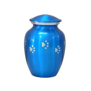 Aluminium Cremation <b>Pet</b> <b>Urns</b> With Paw Print And Strip Pewter And Blue Color Finished Metal Funeral <b>Urns</b> For Human Ashes - Product Image 1