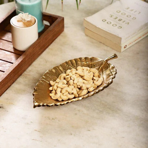 Metal Leaf Serving <b>Platter</b> Vintage Design Serving Tray for Home or Special Occasions Stoneware Dishes - Product Image 2