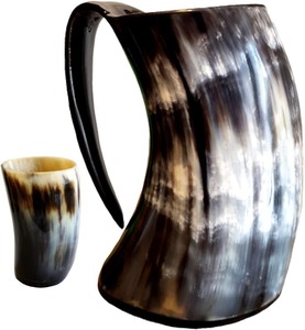 Tasses en céramique finies à la main en corne de buffle de haute qualité pour les cadeaux de bière de café-vente en gros de style Viking naturel - Product Image 5