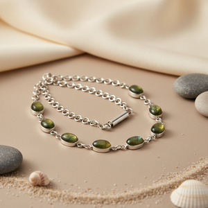 สร้อยคอลูกปัดลาบราโดไรต์สีเงินสำหรับผู้หญิง เครื่องประดับเงินแท้ - Product Image 3