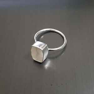 Bague fine en argent massif 925 véritable Octogone 6x10MM avec lunette ronde, semi-monture vierge, bague simple pour femme. - Product Image 1