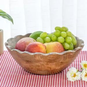 Bol de service en bois écologique Grand centre de table en bois décoratif Bol à salade de fruits pour fête Utilisation par Crescent Crafts - Product Image 3