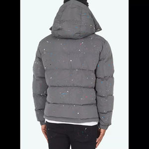 High Quality Print Outdoor Padded Logo Winter Puffer Down <b>Nylon</b> Detachable Hood Puff Custom Jacket Grey Paint - Product Image 6