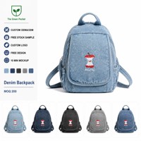 Tas Ransel Denim Custom Bordir Resleting Tas Sekolah Ringan Tas Travel Harian Olahraga Luar Ruangan Custom OEM ODM Grosir