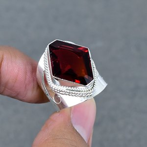 Anillos de cuarzo granate natural de estilo clásico de Latón chapado en plata 925 al por mayor, joyería de boda y fiesta para compromiso - Product Image 1