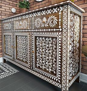 Incrustation d'os généralement artisanat contemporain tradition personnalisée et florale Table de chevet armoire incrustation d'os salon d'Inde - Product Image 1