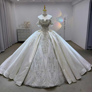 Vestido de Novia de Satén de Lujo Jancember JJ119, Vestido de Novia con Cuentas, Vestido de Novia con Hombros Descubiertos, Vestido de Novia para Boda en la <span class=keywords><strong>Capilla</strong></span> - Product Image 1