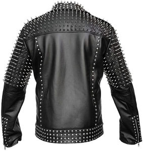 Veste en cuir d'agneau véritable cloutée pour hommes Biker Vintage Studs Jacket - Product Image 2
