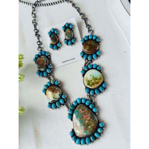 Ensemble de colliers multi-turquoises et en argent sterling de Blaine Yellowhorse, motif floral, cadeau idéal pour toutes les occasions - Product Image 4