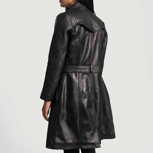 เสื้อโค้ทหนังยาวสำหรับผู้หญิงสีดำอบอุ่นมีสไตล์สำหรับฤดูหนาว - Product Image 4