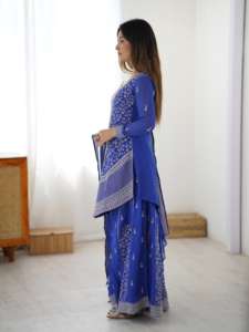 Traje Palazzo de Georgette Sintética Premium con Bordado con Lentejuelas y Hilo, Trajes Palazzo de Diseñador con Dupatta - Product Image 6