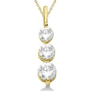 Collar con Colgante de Diamantes Graduados de Tres Piedras en Oro Amarillo de 14K, 1.05ct, Chapado en Rodio Vintage, Cadenas de Forma Geométrica de Moda - Product Image 1