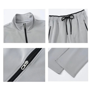 Conjunto de ropa deportiva con cremallera completa de algodón 100% de la mejor calidad, pantalones de chaqueta deportiva de gimnasio de invierno sólidos ecológicos para hombres, estampado de fútbol - Product Image 3