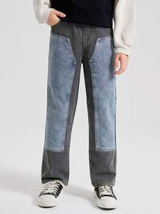 Vaqueros rectos transpirables de algodón de alta calidad para hombre, desgastados, lavados, de retazos, a cuadros, High Street, novedad - Product Image 6