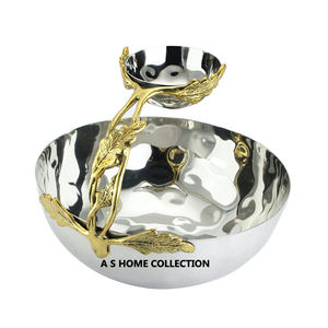 Fancy <b>Tree</b> Leaf Design <b>Blue</b> Enamel Color Dinnerware Decor Metal Salad Chip and Dip Bowl - Product Image 2