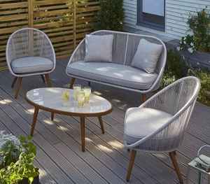 Ensemble de 4 canapés en rotin moderne et écologique avec coussins imperméables Meubles de patio extérieur pour villa et parc | Horticlub - Product Image 1