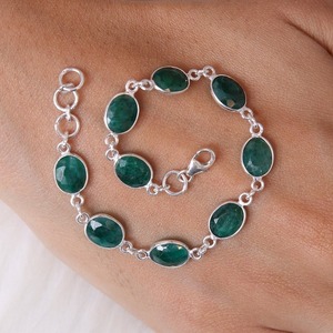 <b>925</b> <b>Sterling</b> <b>Silver</b> Boho Style Classic <b>Bracelet</b> Handmade Best Quality Solid Emerald Gemstone Rhodium Plated Spinner <b>Bracelet</b> - Product Image 3