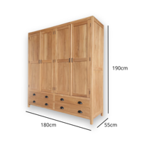 Armario Minimalista de Madera de Teca Sólida, 4 Puertas, 4 Cajones, Ecológico y Duradero, para Dormitorio, Sala de Estar, Hospital, Almacén, Indonesia