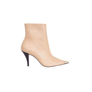 Bottines Inga en cuir de veau beige à talon de 8,7 cm, bout pointu, motif uni, fermeture à enfiler - Product Image 1