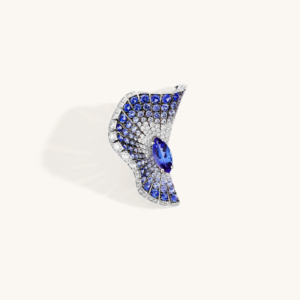 Pendientes de Lujo para Mujer, Chapados en Rodio, con Forma de Abanico, con Gema Azul Marquesa y Circonita Cúbica - Product Image 1
