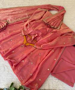 DESIGNER FENDY SATIN SEQUENCE EMBROIDERY WORK GOWN BOTTOM DUPATTA WEDDING WEAR WHOLESALE PRICE ETHNIC GARMENT BABY PINK COTTON - Product Image 5