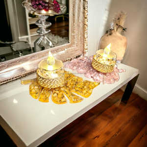 Latest Tealight Leaf Shape Orgone <b>Candle</b> Holder with <b>Crystal</b> Chips for Christmas Diwali Gift Home Decoration in Wholesale - Product Image 3