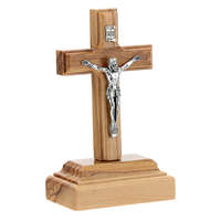 Crucifix de table avec base croix en bois d'olivier et statue de jésus en métal pour fournitures d'église décor religieux et autels de prière