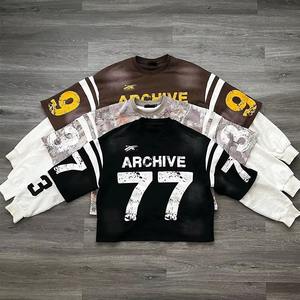 Custom 300g Cotton <b>Top</b> Oversize Boxy T-Shirts Graphic Screen Print Double Layer Long Sleeves Waffle Thermal <b>Camo</b> T Shirt for Men - Product Image 6