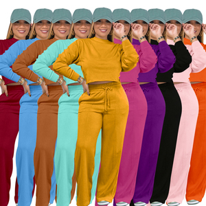Haut court décontracté à manches longues pour femmes, pantalon de survêtement à capuche néon avec cordon de serrage, ensemble d'automne pour femmes, tenues deux pièces 2025 - Product Image 2