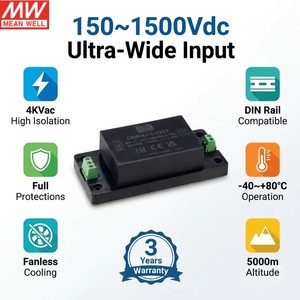 Alimentation électrique de type montage sur circuit imprimé <span class=keywords><strong>MW</strong></span>, 15W, haute fiabilité, entrée ultra large 150~1500Vdc, <span class=keywords><strong>convertisseur</strong></span> DC-DC 12V, alimentation DDRH-15-12P - Product Image 3