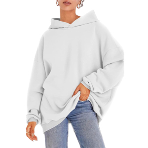 Sudadera con capucha de hombro caído de gran tamaño blanco de lana de algodón de alta calidad para mujer nuevo estilo impreso técnicas para invierno otoño hecho - Product Image 2