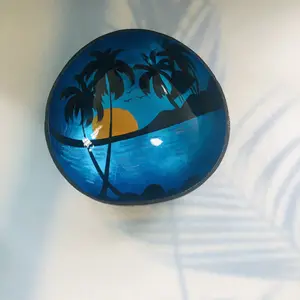 Cuenco de cáscara de Coco con pintura de laca de Color azul, cuenco de Coco Natural, vajilla, utensilio artesanal de Vietnam