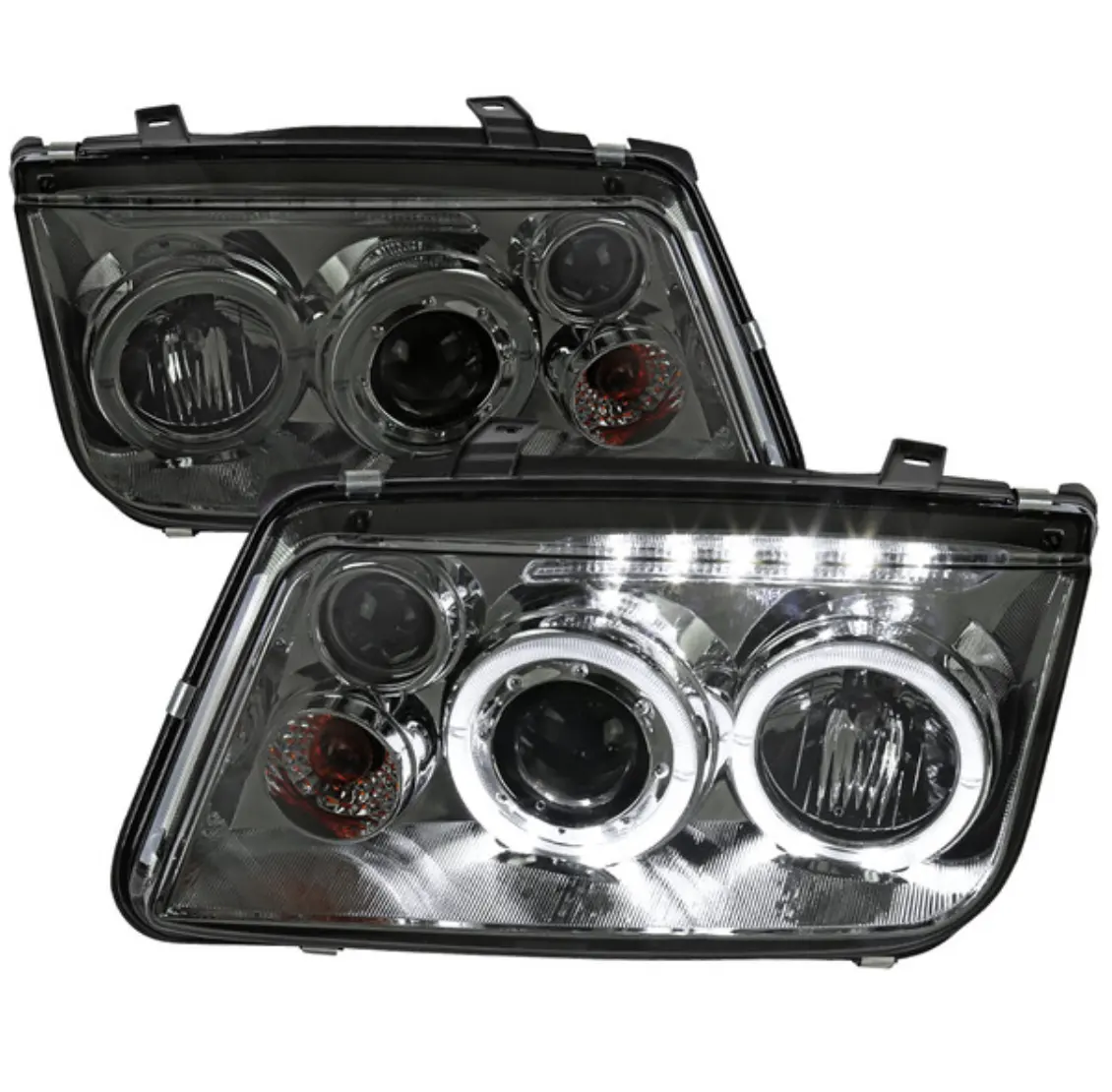 Farol dianteiro e duplo projetor, com tira de luz led para volkswagen jetta/bora mk4, 1999-2005, cromado e transparente