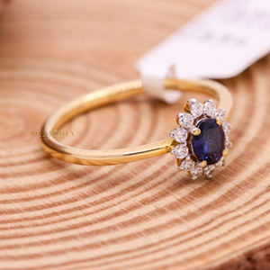 Precioso zafiro azul Natural y piedra preciosa de diamante 14K oro amarillo sólido hecho a mano mujeres Anillos De Compromiso joyería para venta al por mayor - Product Image 2