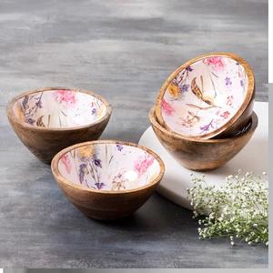 Cuenco para servir dulces de madera impresa esmaltada Cuenco esmaltado pulido y textura natural hogar Restaurante Cuenco hecho a mano Venta al por mayor India - Product Image 1