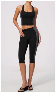 Ensemble de yoga 2 pièces personnalisé 2026 : Crop top noir à col halter et leggings taille haute mi-mollet, sans couture, extensible dans les quatre sens, tenue de sport - Product Image 2